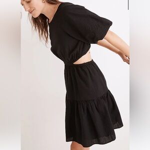 Madewell Seersucker Puff-Sleeve Cutout Mini Dress Size L